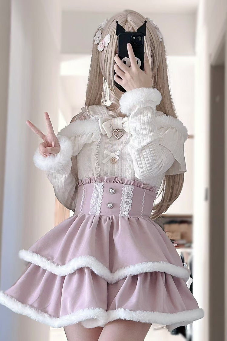 Ruffled Lolita Skirt - Double-layered, Pink, Ruffled, Lace Trim - main product image