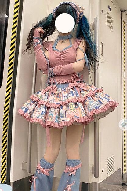 Ruffled Lolita Skirt - Double-layered Pop Advertising, Pink, Sweet Style, Bow Detail - additional product view 3