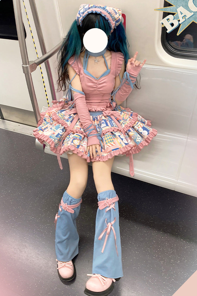 Ruffled Lolita Skirt - Double-layered Pop Advertising, Pink, Sweet Style, Bow Detail - additional product view 4