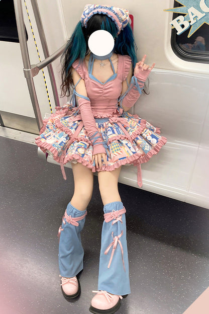 Ruffled Lolita Skirt - Double-layered Pop Advertising, Pink, Sweet Style, Bow Detail - additional product view 4