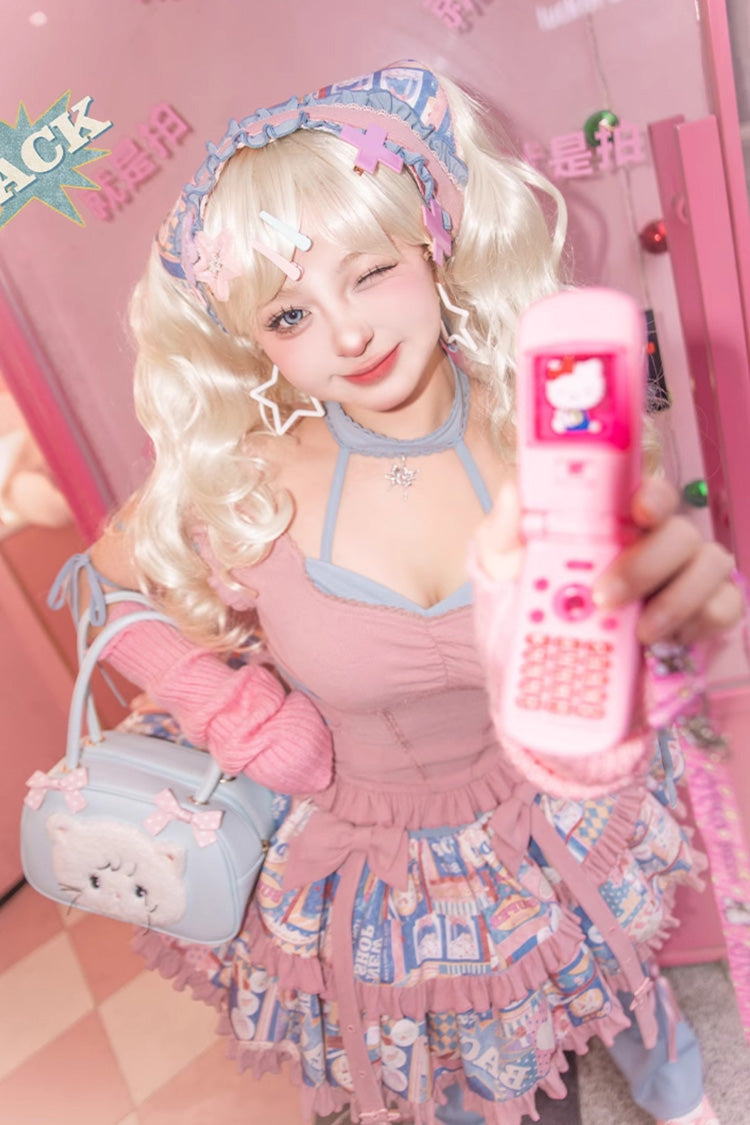 Ruffled Lolita Skirt - Double-layered Pop Advertising, Pink, Sweet Style, Bow Detail - additional product view 6