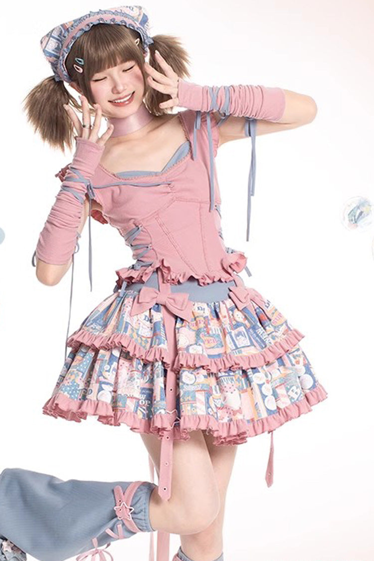 Ruffled Lolita Skirt - Double-layered Pop Advertising, Pink, Sweet Style, Bow Detail - additional product view 8