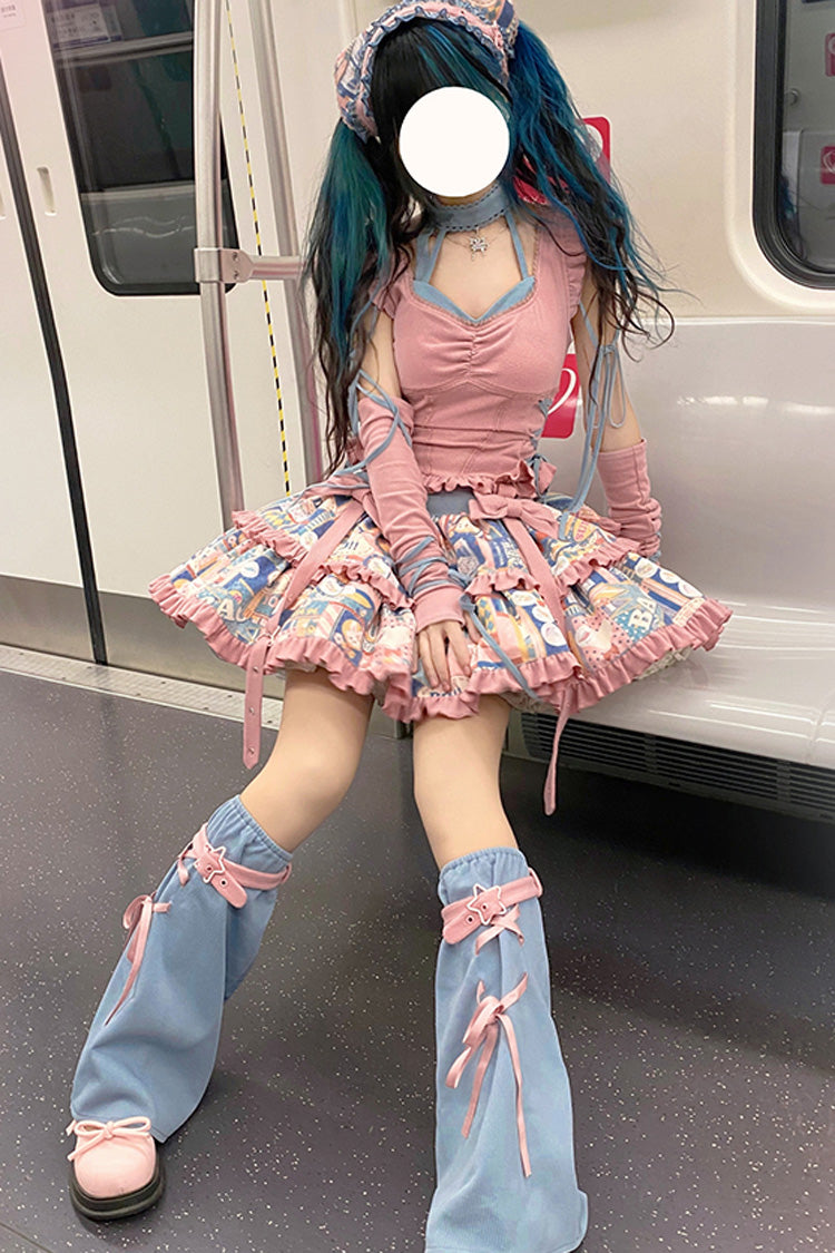 Ruffled Lolita Skirt - Double-layered Pop Advertising, Pink, Sweet Style, Bow Detail - main product image