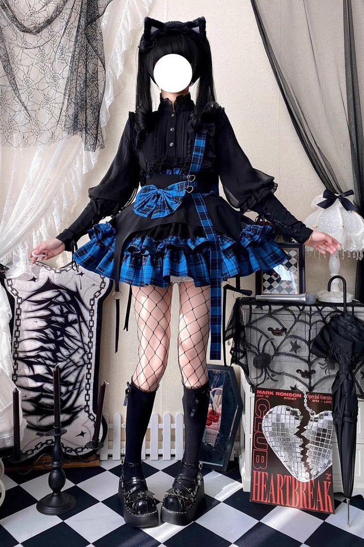 Ruffled Lolita Skirt - Electronic Kitten Dark Girl, 3 Colors, Plaid, Gothic Style - additional product view 2