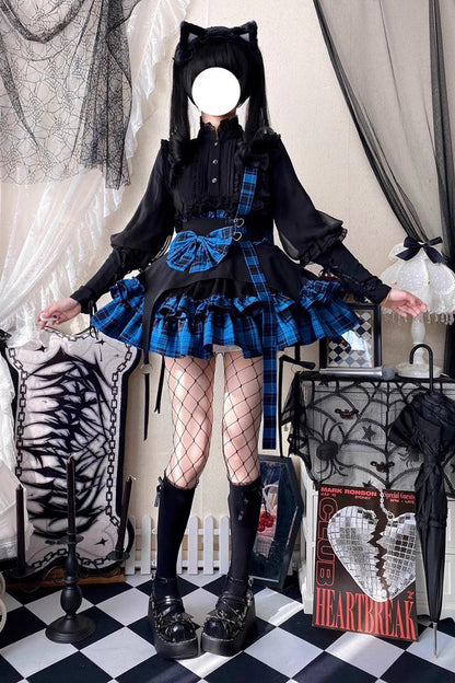 Ruffled Lolita Skirt - Electronic Kitten Dark Girl, 3 Colors, Plaid, Gothic Style - additional product view 2