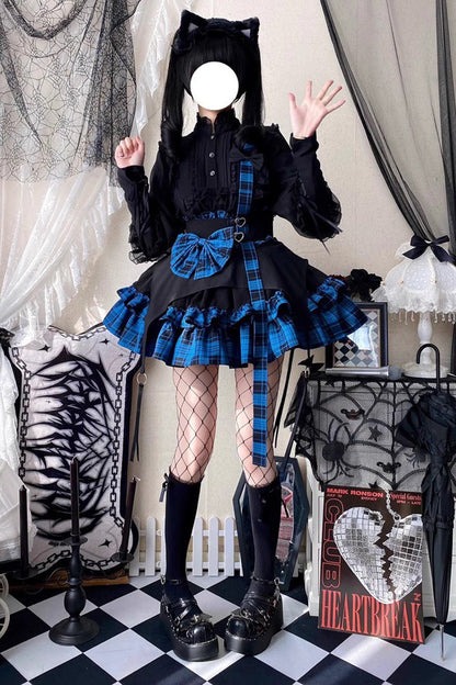 Ruffled Lolita Skirt - Electronic Kitten Dark Girl, 3 Colors, Plaid, Gothic Style - additional product view 3