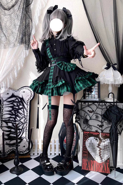 Ruffled Lolita Skirt - Electronic Kitten Dark Girl, 3 Colors, Plaid, Gothic Style - additional product view 5