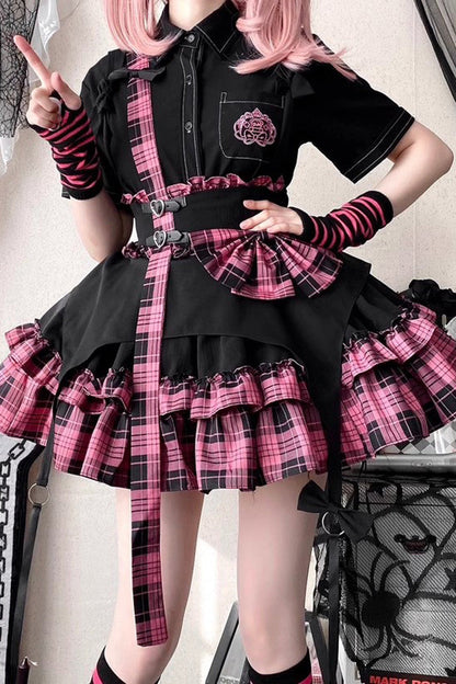 Ruffled Lolita Skirt - Electronic Kitten Dark Girl, 3 Colors, Plaid, Gothic Style - additional product view 7