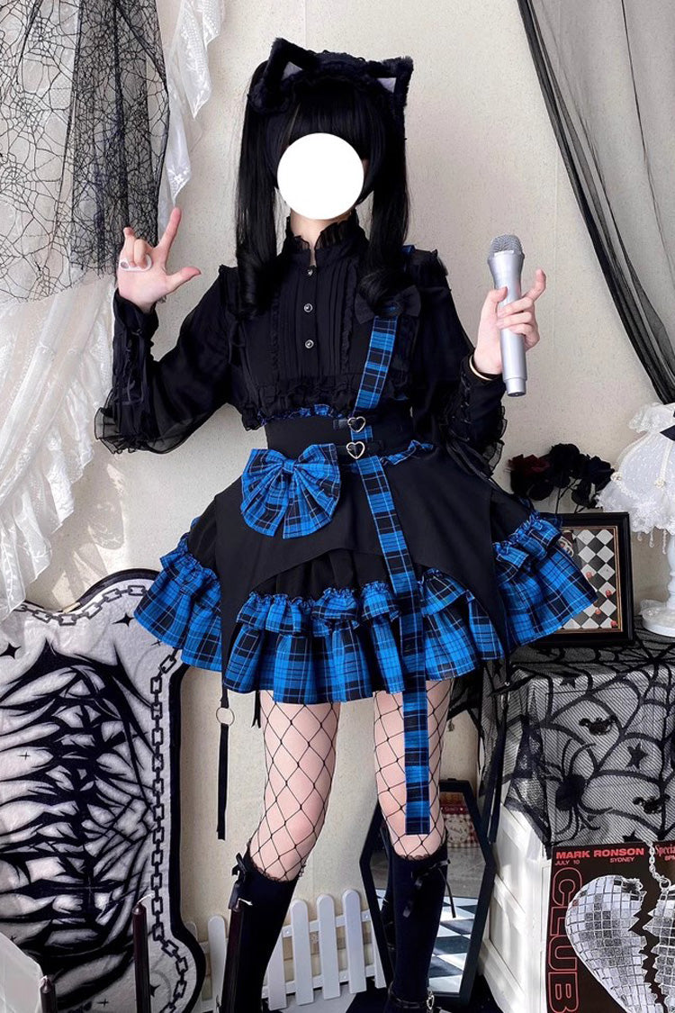 Ruffled Lolita Skirt - Electronic Kitten Dark Girl, 3 Colors, Plaid, Gothic Style - main product image