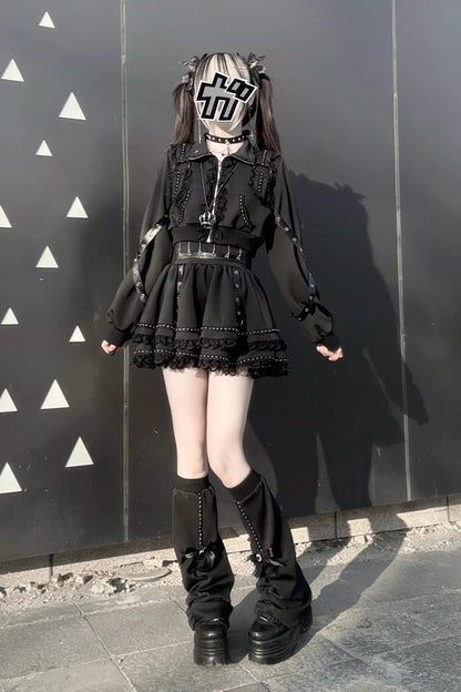 Ruffled Lolita Skirt - False Judgment, Black, Zipper Detail, Lace Trim, Ruffled - additional product view 6