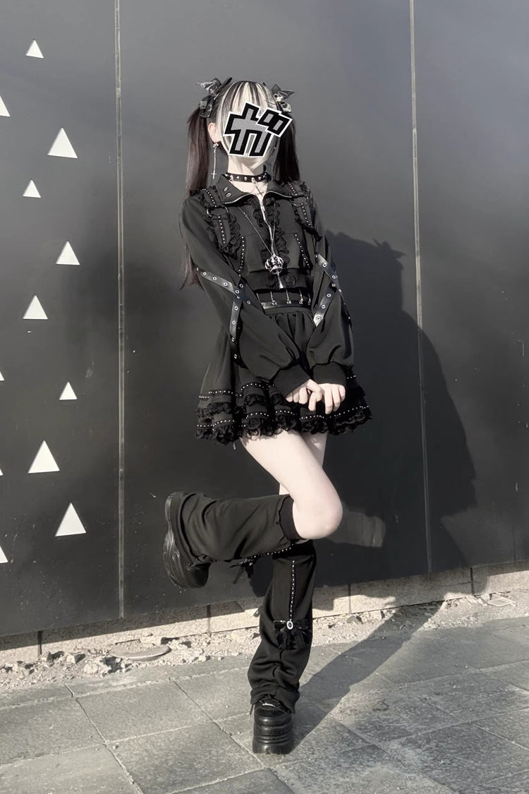 Ruffled Lolita Skirt - False Judgment, Black, Zipper Detail, Lace Trim, Ruffled - additional product view 7