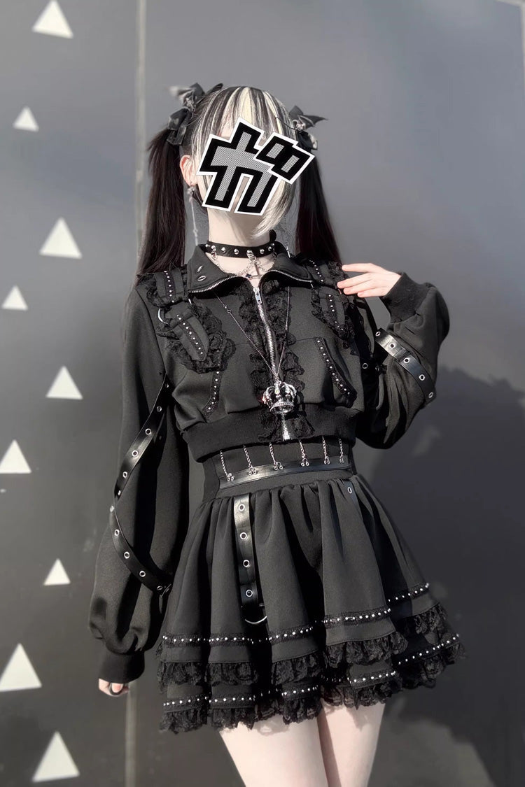 Ruffled Lolita Skirt - False Judgment, Black, Zipper Detail, Lace Trim, Ruffled - additional product view 10