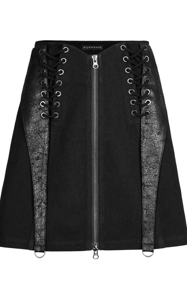 Ruffled Lolita Skirt - Faux Leather, Black, Detachable Detail, Zipper Detail - additional product view 5