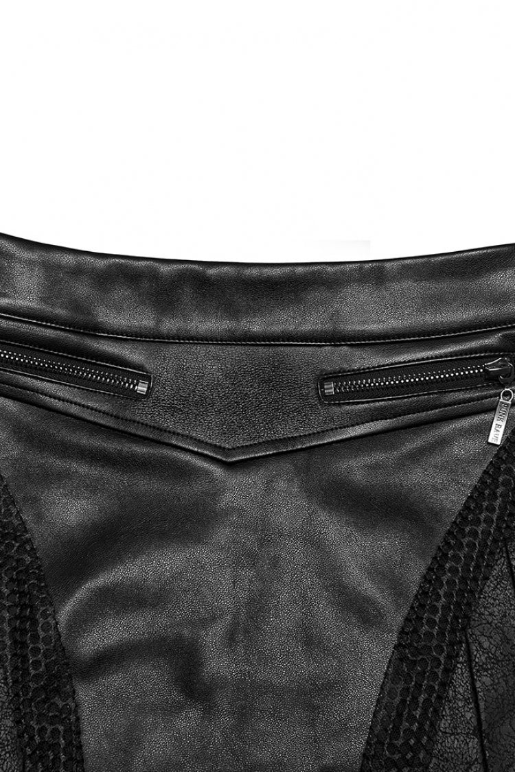 Ruffled Lolita Skirt - Faux Leather Pleated Stitching, Black, Pleated, Women's Style - additional product view 5