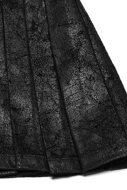 Ruffled Lolita Skirt - Faux Leather Pleated Stitching, Black, Pleated, Women's Style - additional product view 6