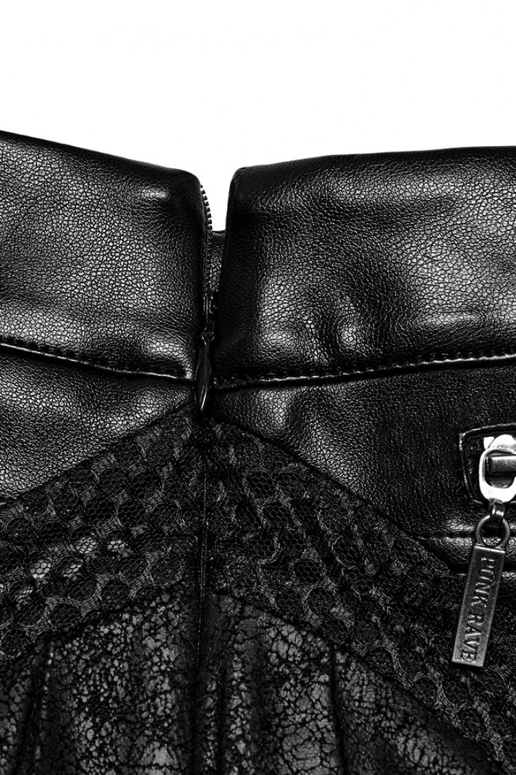 Ruffled Lolita Skirt - Faux Leather Pleated Stitching, Black, Pleated, Women's Style - additional product view 7