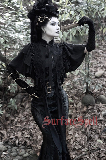 Ruffled Lolita Skirt - Faux Leather Snake Print Flared, Black, Gothic Style, Printed - additional product view 2