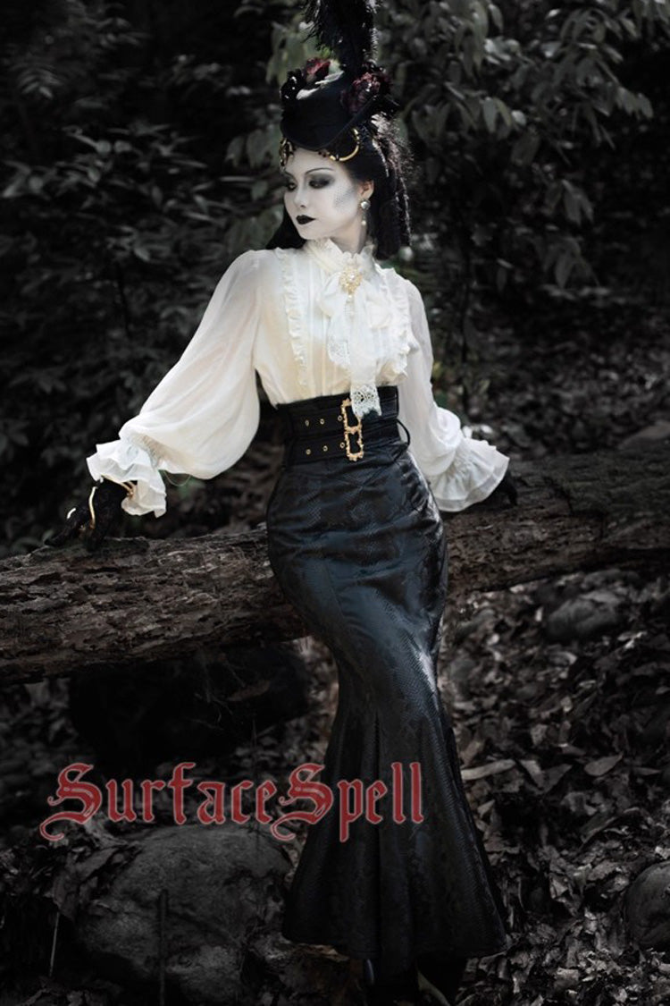 Ruffled Lolita Skirt - Faux Leather Snake Print Flared, Black, Gothic Style, Printed - additional product view 8