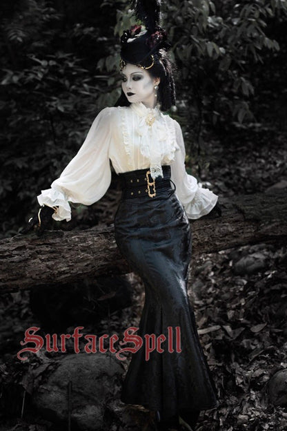 Ruffled Lolita Skirt - Faux Leather Snake Print Flared, Black, Gothic Style, Printed - additional product view 8