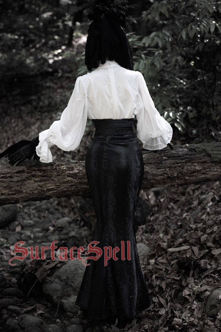 Ruffled Lolita Skirt - Faux Leather Snake Print Flared, Black, Gothic Style, Printed - additional product view 9