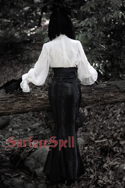 Ruffled Lolita Skirt - Faux Leather Snake Print Flared, Black, Gothic Style, Printed - additional product view 9