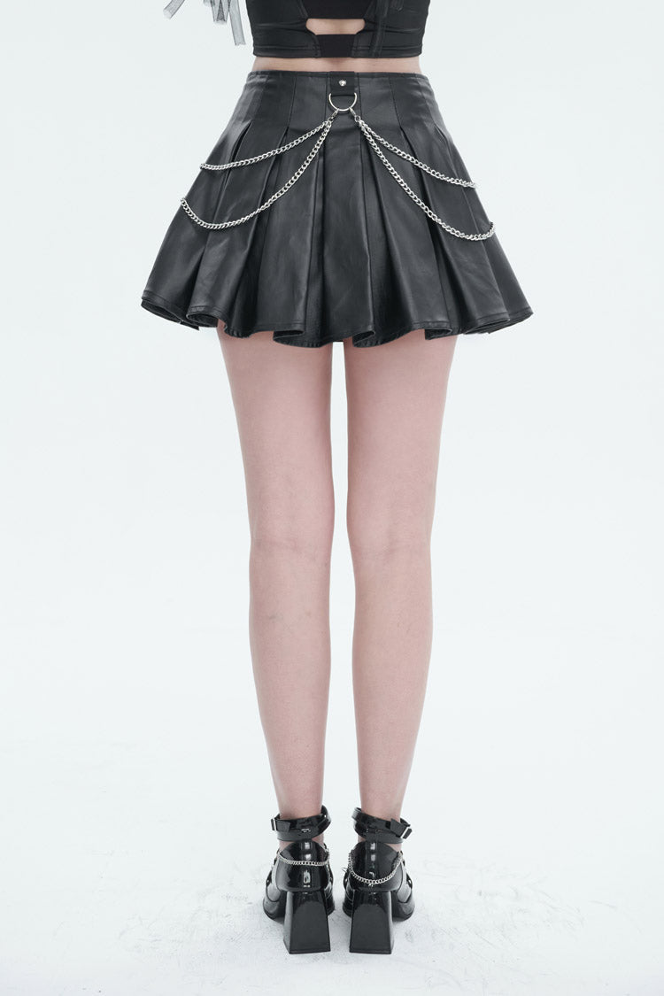 Ruffled Lolita Skirt - Faux Leather Web Eyelet, Black, Pleated, Women's Style - additional product view 3
