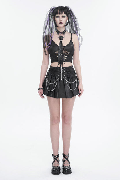 Ruffled Lolita Skirt - Faux Leather Web Eyelet, Black, Pleated, Women's Style - additional product view 5