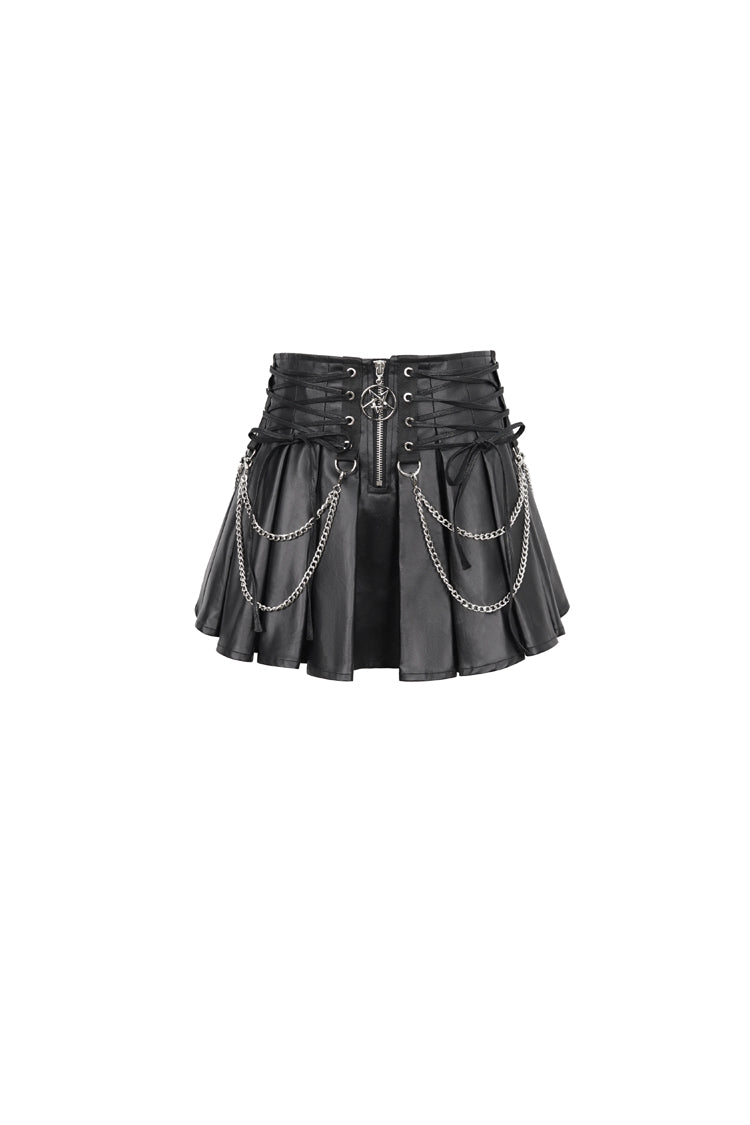 Ruffled Lolita Skirt - Faux Leather Web Eyelet, Black, Pleated, Women's Style - additional product view 6