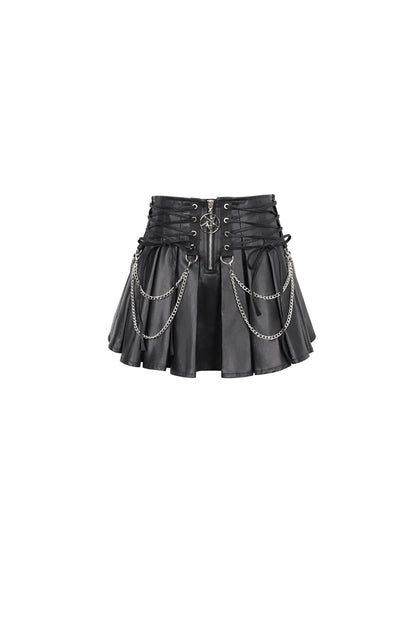 Ruffled Lolita Skirt - Faux Leather Web Eyelet, Black, Pleated, Women's Style - additional product view 6