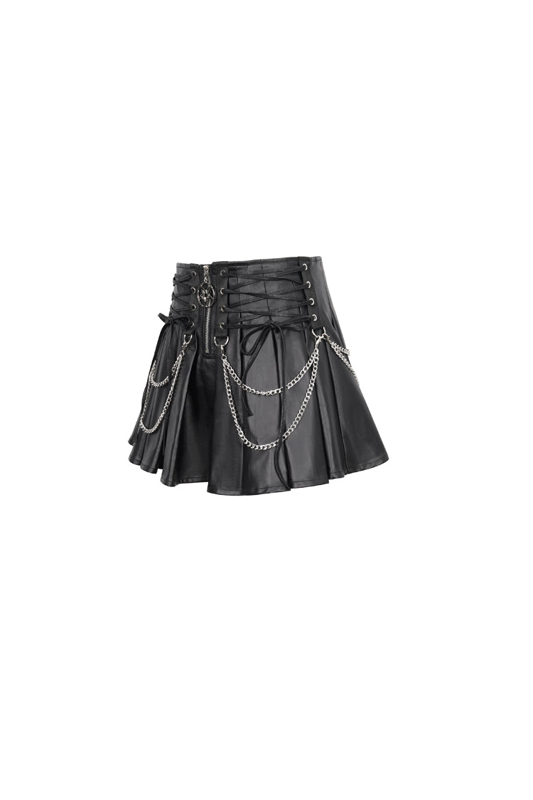 Ruffled Lolita Skirt - Faux Leather Web Eyelet, Black, Pleated, Women's Style - additional product view 7