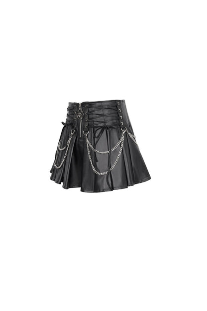 Ruffled Lolita Skirt - Faux Leather Web Eyelet, Black, Pleated, Women's Style - additional product view 7
