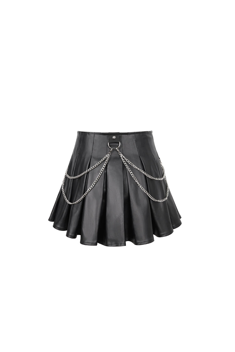 Ruffled Lolita Skirt - Faux Leather Web Eyelet, Black, Pleated, Women's Style - additional product view 8