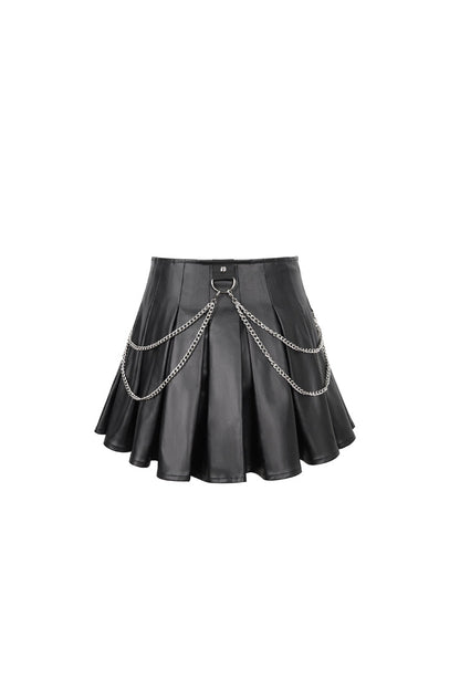 Ruffled Lolita Skirt - Faux Leather Web Eyelet, Black, Pleated, Women's Style - additional product view 8