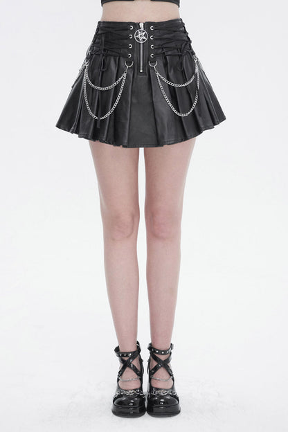 Ruffled Lolita Skirt - Faux Leather Web Eyelet, Black, Pleated, Women's Style - main product image