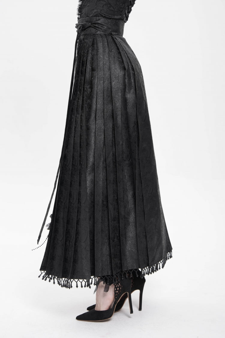 Ruffled Lolita Skirt - Floral, Black, Long Length, Women's Style, Cross Detail - additional product view 2