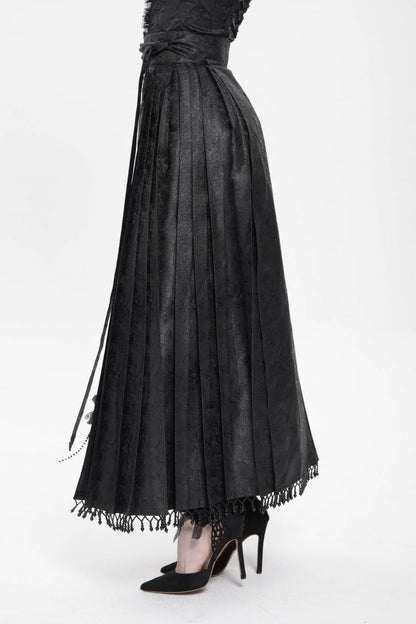 Ruffled Lolita Skirt - Floral, Black, Long Length, Women's Style, Cross Detail - additional product view 2