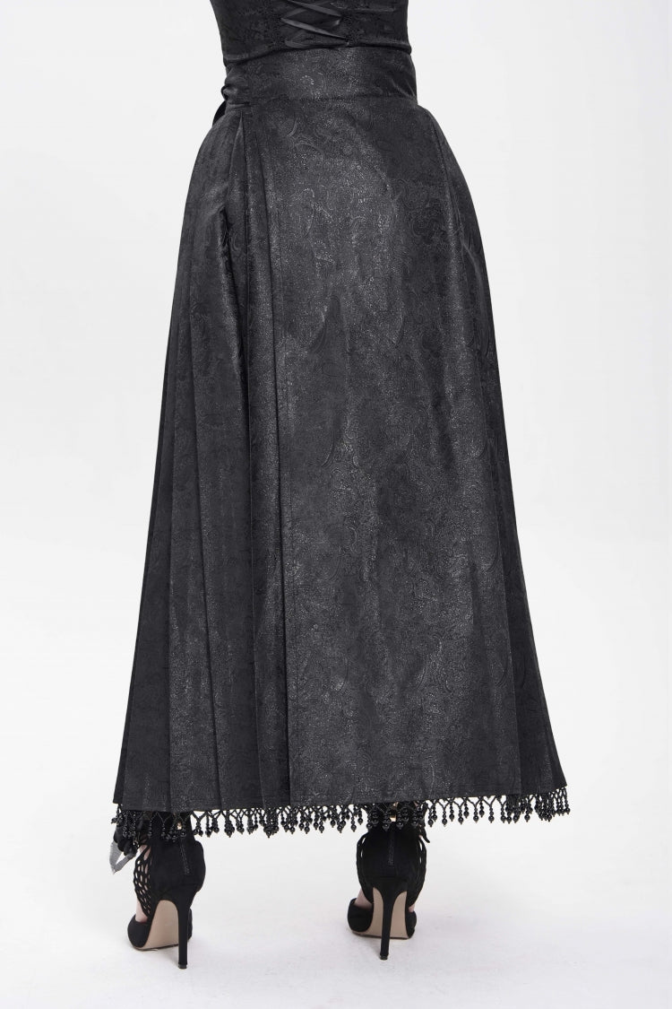 Ruffled Lolita Skirt - Floral, Black, Long Length, Women's Style, Cross Detail - additional product view 3