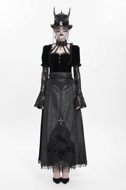 Ruffled Lolita Skirt - Floral, Black, Long Length, Women's Style, Cross Detail - additional product view 5