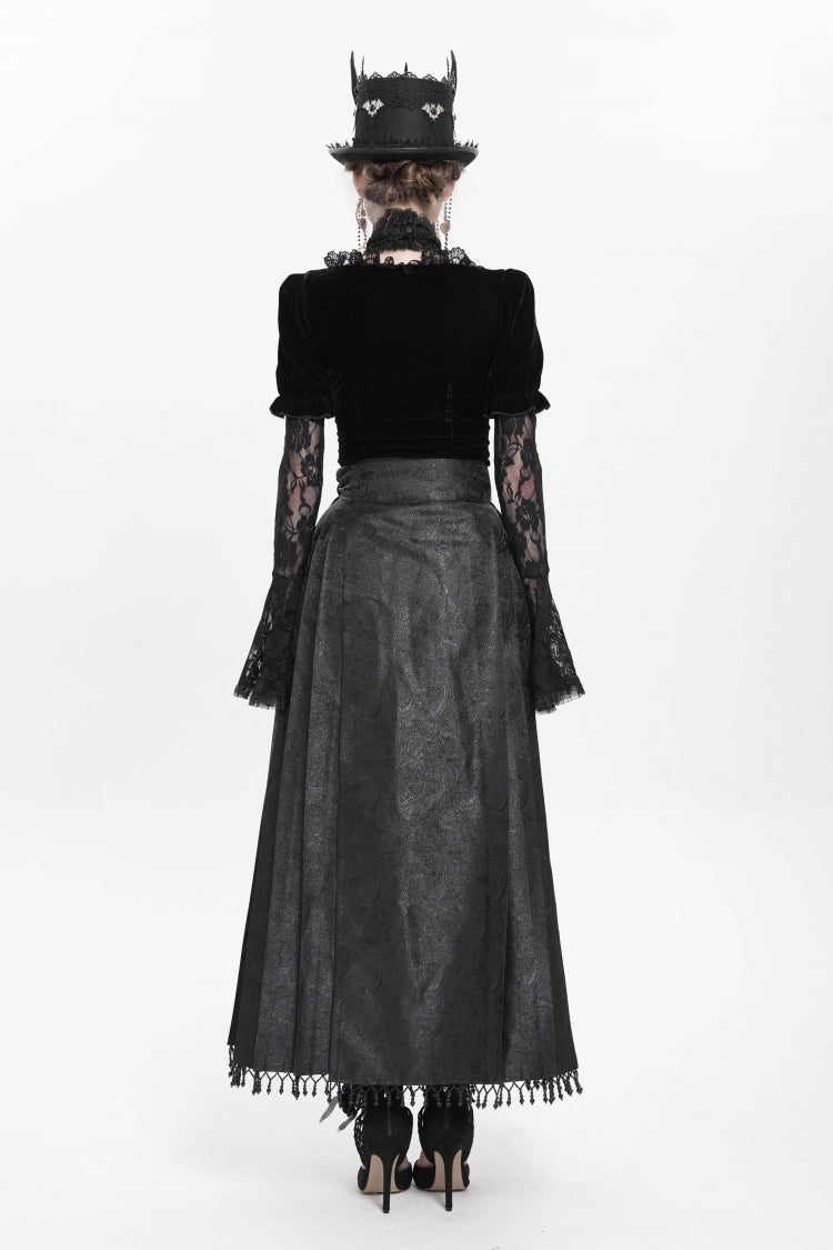 Ruffled Lolita Skirt - Floral, Black, Long Length, Women's Style, Cross Detail - additional product view 7