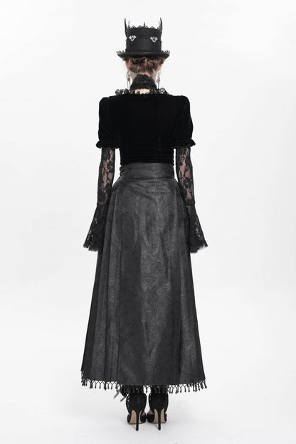 Ruffled Lolita Skirt - Floral, Black, Long Length, Women's Style, Cross Detail - additional product view 7