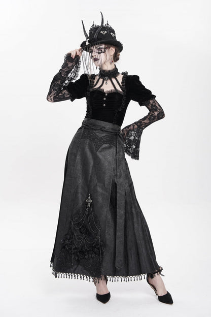 Ruffled Lolita Skirt - Floral, Black, Long Length, Women's Style, Cross Detail - additional product view 10