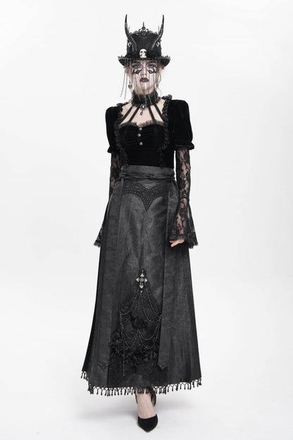 Ruffled Lolita Skirt - Floral, Black, Long Length, Women's Style, Cross Detail - additional product view 11