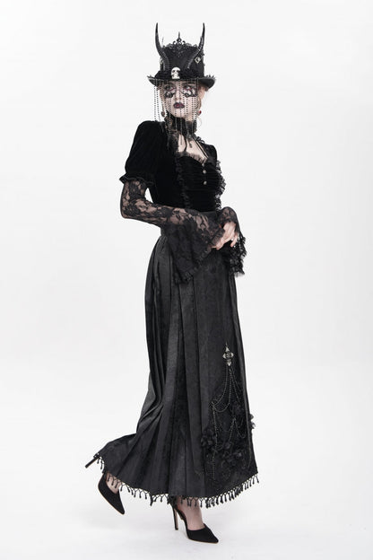 Ruffled Lolita Skirt - Floral, Black, Long Length, Women's Style, Cross Detail - additional product view 13