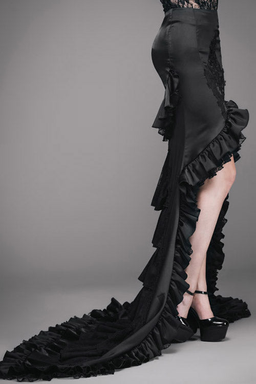 Ruffled Lolita Skirt - Front And Back Multi, Black, Women's Style, Gothic Style, Lace Trim - main product image