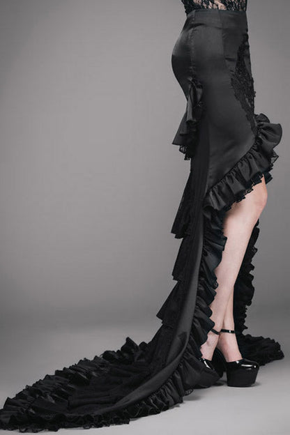 Ruffled Lolita Skirt - Front And Back Multi, Black, Women's Style, Gothic Style, Lace Trim - main product image