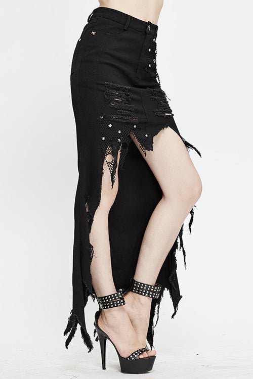 Ruffled Lolita Skirt - Front Back Worn Nipped, Black, High-Low Hem, Fishtail Silhouette - additional product view 2