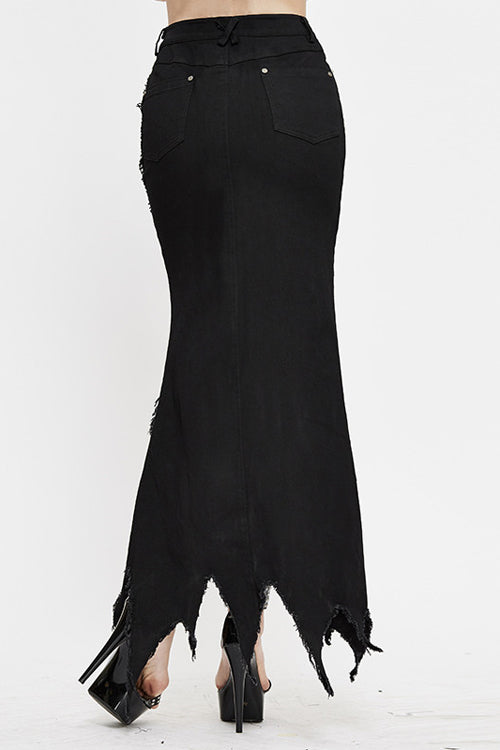 Ruffled Lolita Skirt - Front Back Worn Nipped, Black, High-Low Hem, Fishtail Silhouette - additional product view 4