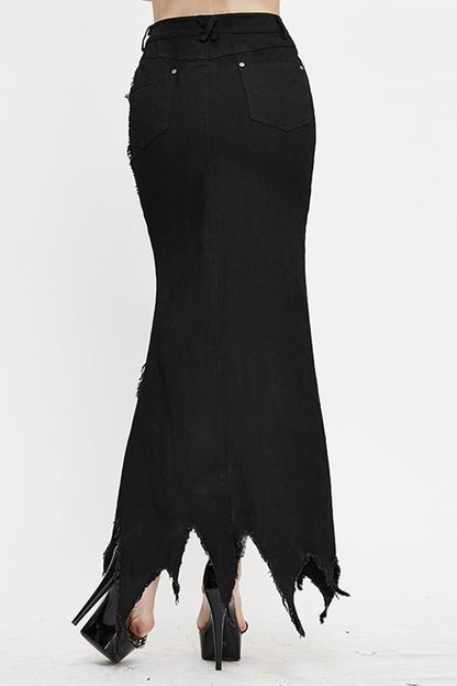 Ruffled Lolita Skirt - Front Back Worn Nipped, Black, High-Low Hem, Fishtail Silhouette - additional product view 4
