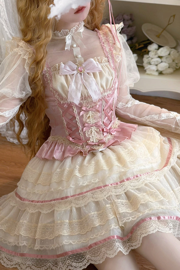 Ruffled Lolita Skirt - Girl Love, Pink, Bow Detail, Lace Trim, Layered - additional product view 2