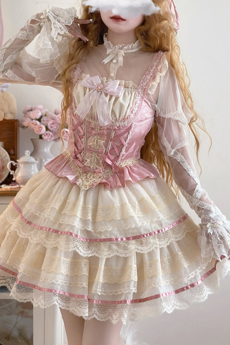 Ruffled Lolita Skirt - Girl Love, Pink, Bow Detail, Lace Trim, Layered - additional product view 3